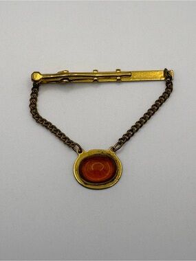 Vintage Gold-Tone Amber Oval Tie Bar Chain - Women Jewelry